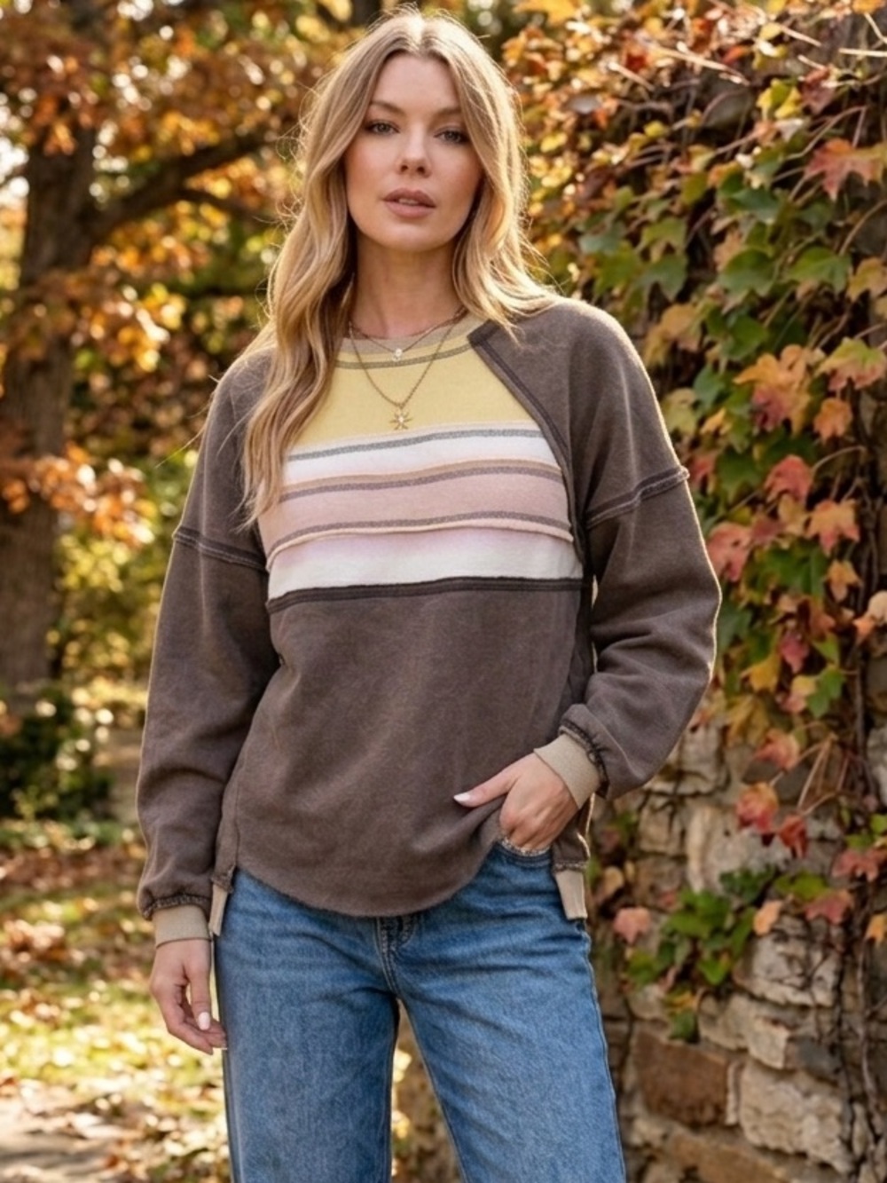 245 EASEL COLOR BLOCKED WASHED TERRY
PULLOVER - Picture 1 of 1